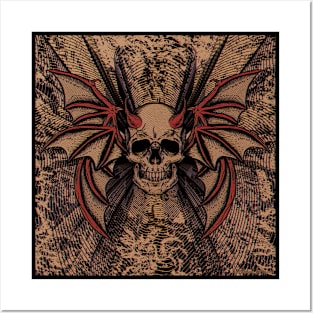 Vintage Flying Devils Skull with Bat Wings Posters and Art